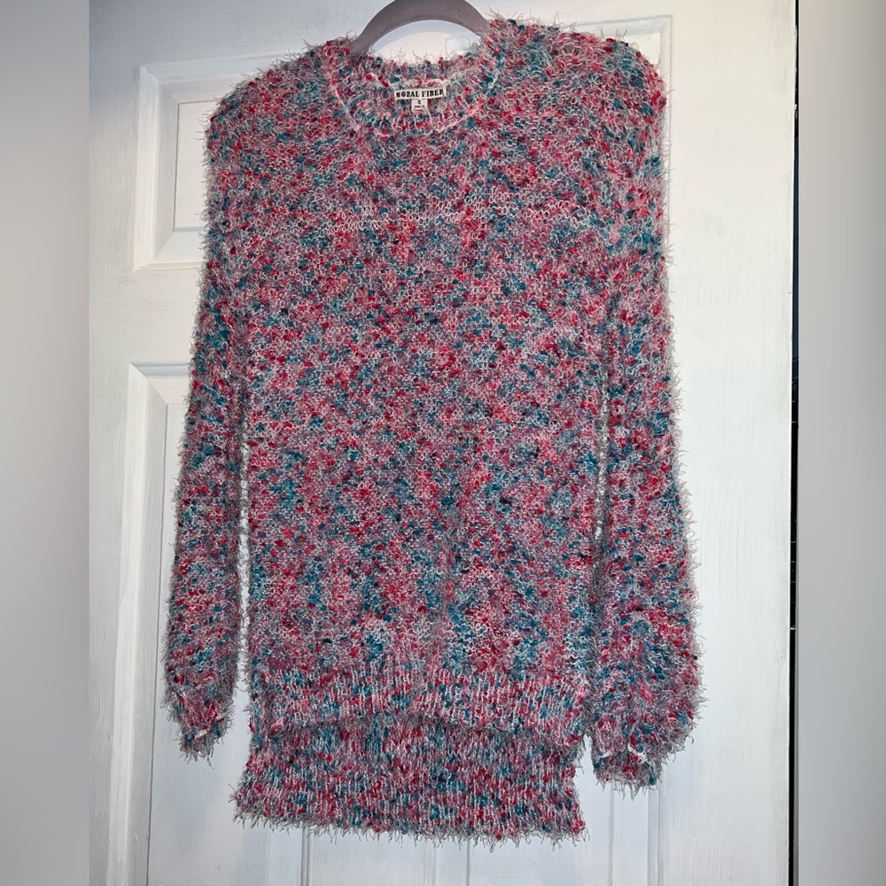 Size small pink blue purple fuzzy sweater long sleeve